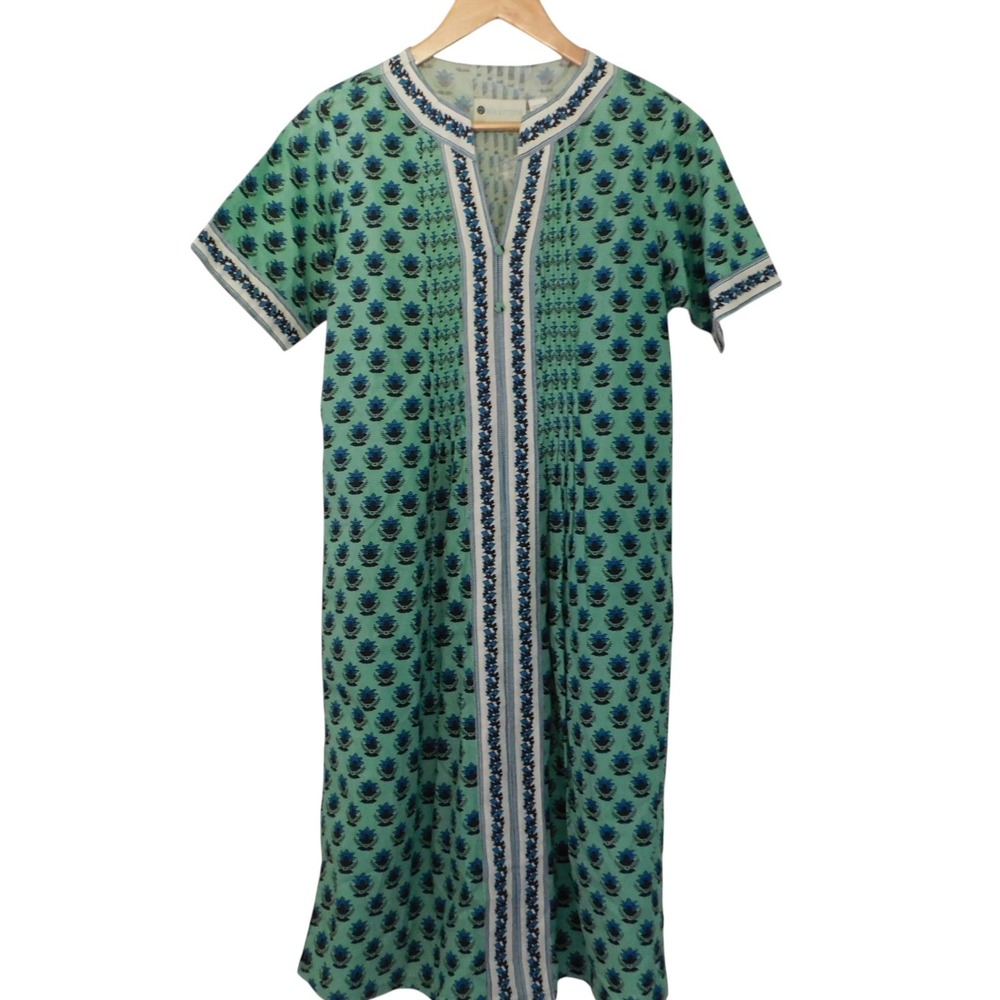 Womens Short Sleeve Day Dress Patio Short Sleeve House Pintuck Green Sz Small